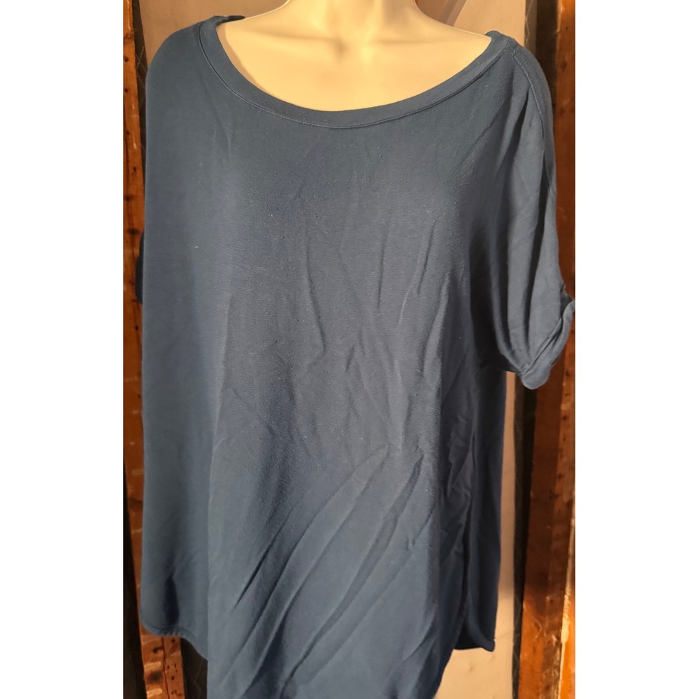 Matty M Blue Short Sleeve Scoop Neck High Low Hem Top XL